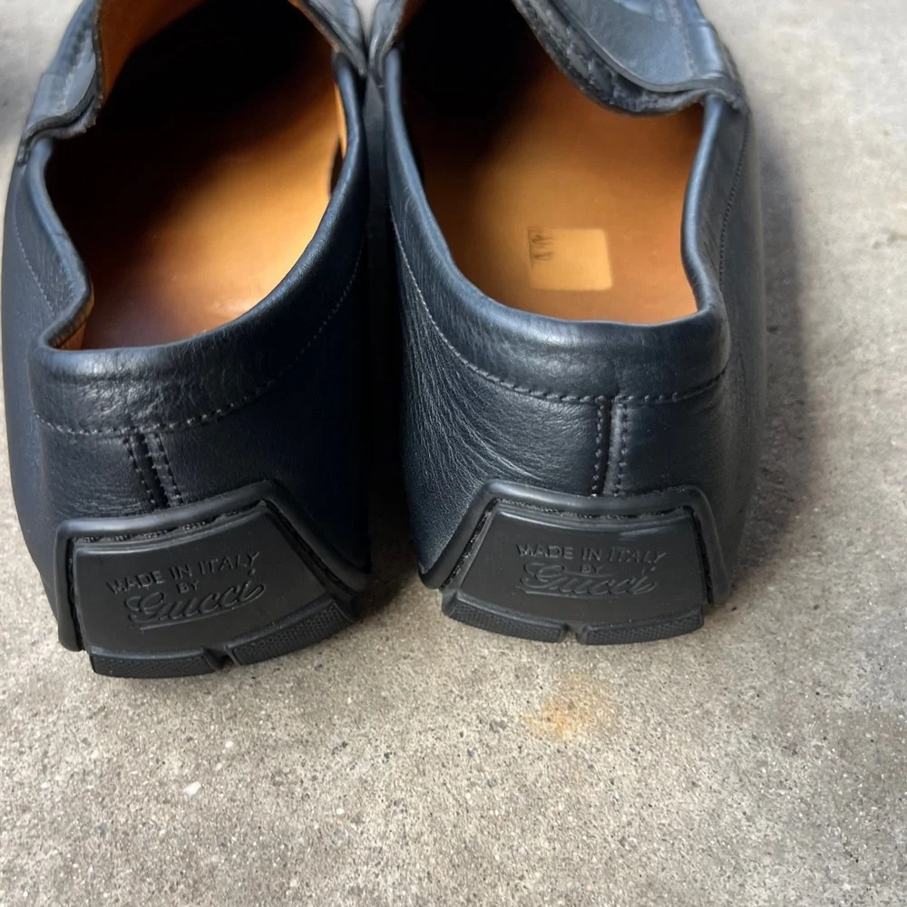 Gucci Authentic Embossed Black Leather Slip-On Loafers Men’s Sz 8.5